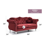Hollywood 68 inç kadife Chesterfield iki kişilik koltuk, 2 dekoratif yastıklı - 68L x 35W x 34H