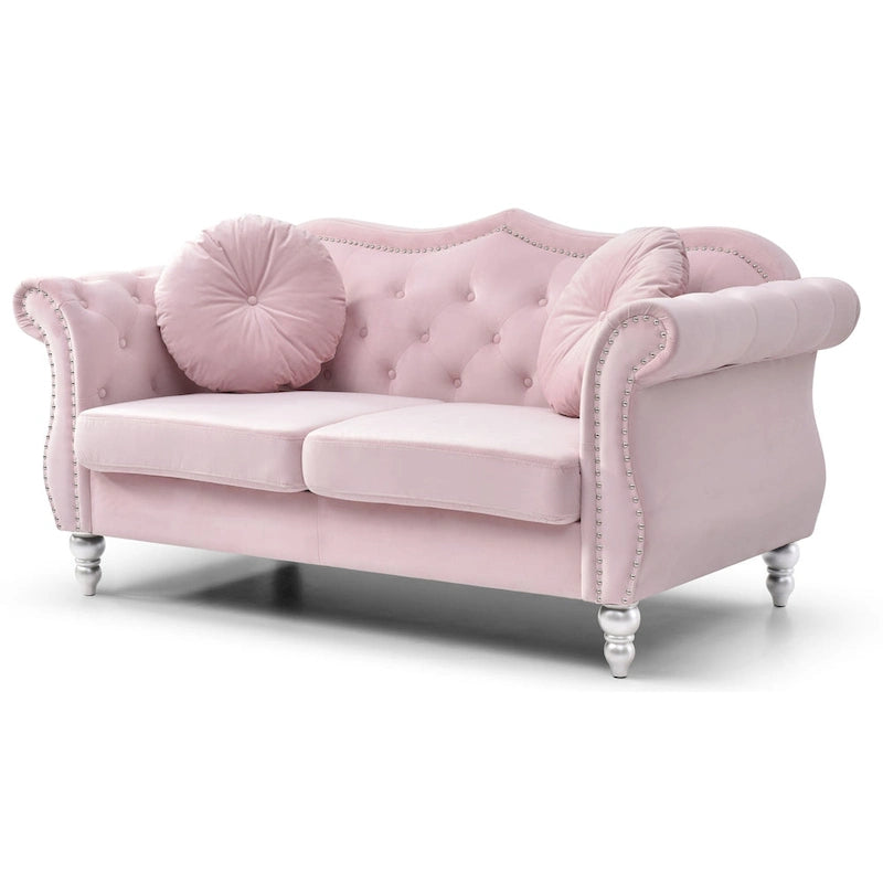 Hollywood 68 inç kadife Chesterfield iki kişilik koltuk, 2 dekoratif yastıklı - 68L x 35W x 34H