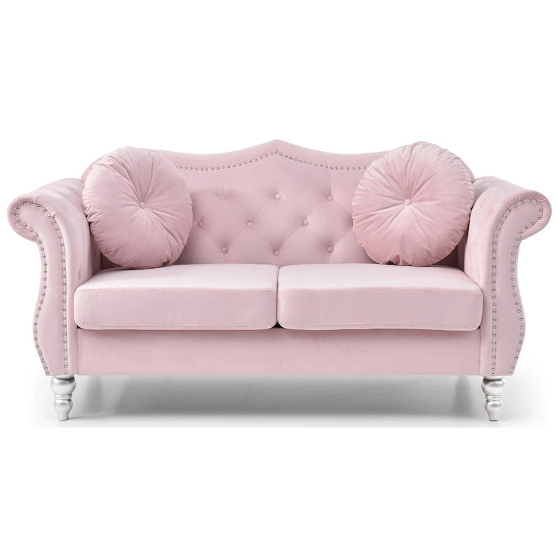 Hollywood 68 inç kadife Chesterfield iki kişilik koltuk, 2 dekoratif yastıklı - 68L x 35W x 34H