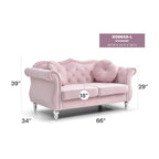 Hollywood 68 inç kadife Chesterfield iki kişilik koltuk, 2 dekoratif yastıklı - 68L x 35W x 34H