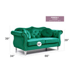 Hollywood 68 inç kadife Chesterfield iki kişilik koltuk, 2 dekoratif yastıklı - 68L x 35W x 34H
