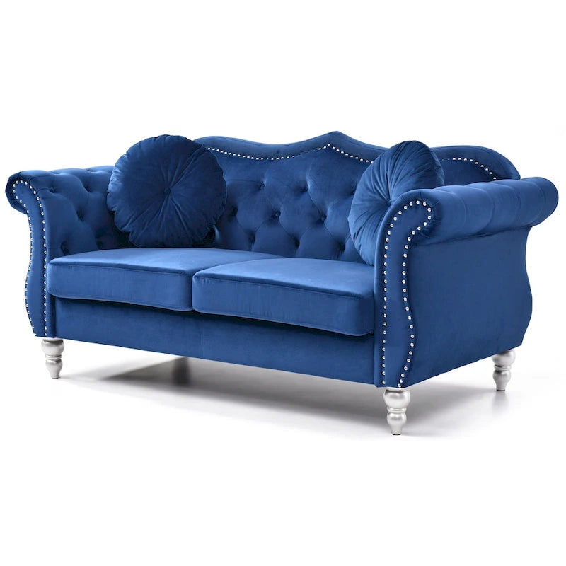 Hollywood 68 inç kadife Chesterfield iki kişilik koltuk, 2 dekoratif yastıklı - 68L x 35W x 34H
