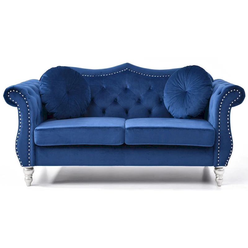 Hollywood 68 inç kadife Chesterfield iki kişilik koltuk, 2 dekoratif yastıklı - 68L x 35W x 34H