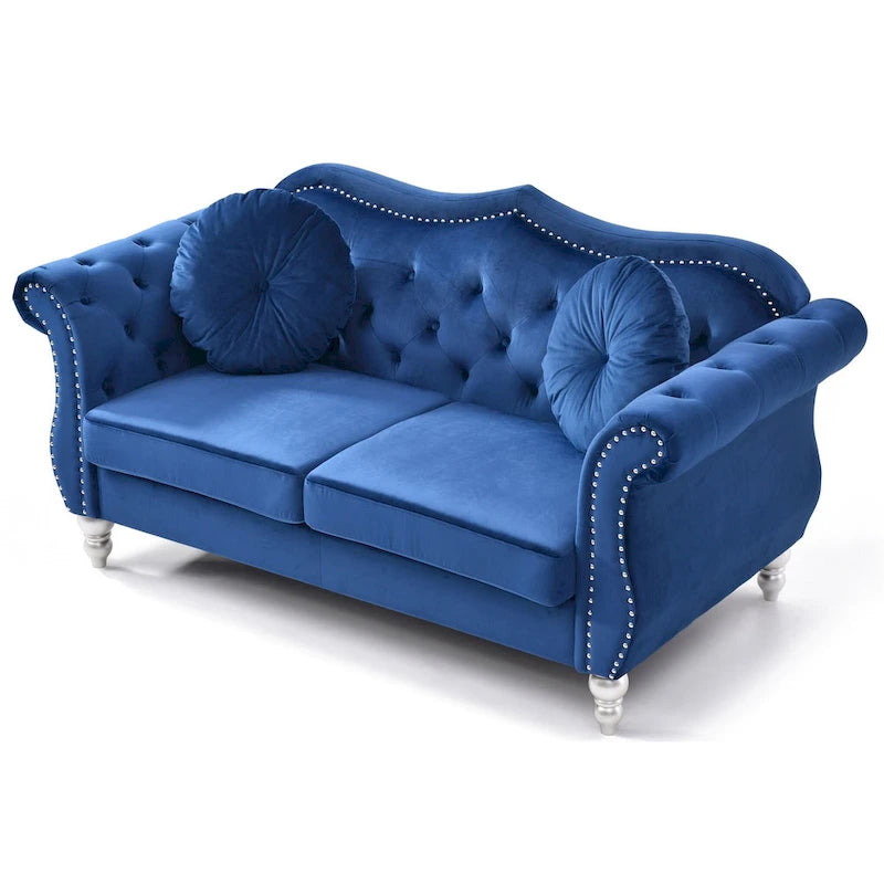 Hollywood 68 inç kadife Chesterfield iki kişilik koltuk, 2 dekoratif yastıklı - 68L x 35W x 34H