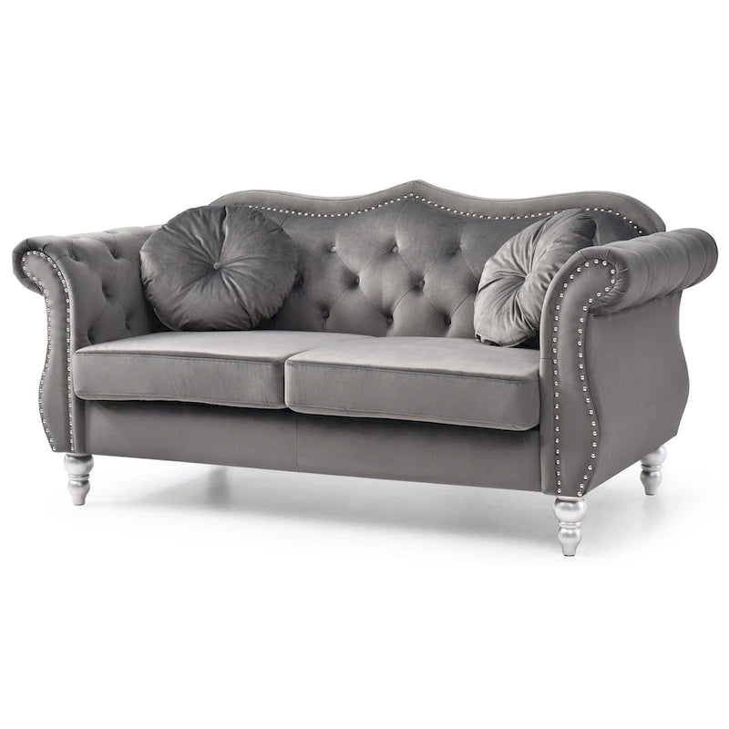 Hollywood 68 inç kadife Chesterfield iki kişilik koltuk, 2 dekoratif yastıklı - 68L x 35W x 34H