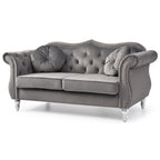 Hollywood 68 inç kadife Chesterfield iki kişilik koltuk, 2 dekoratif yastıklı - 68L x 35W x 34H