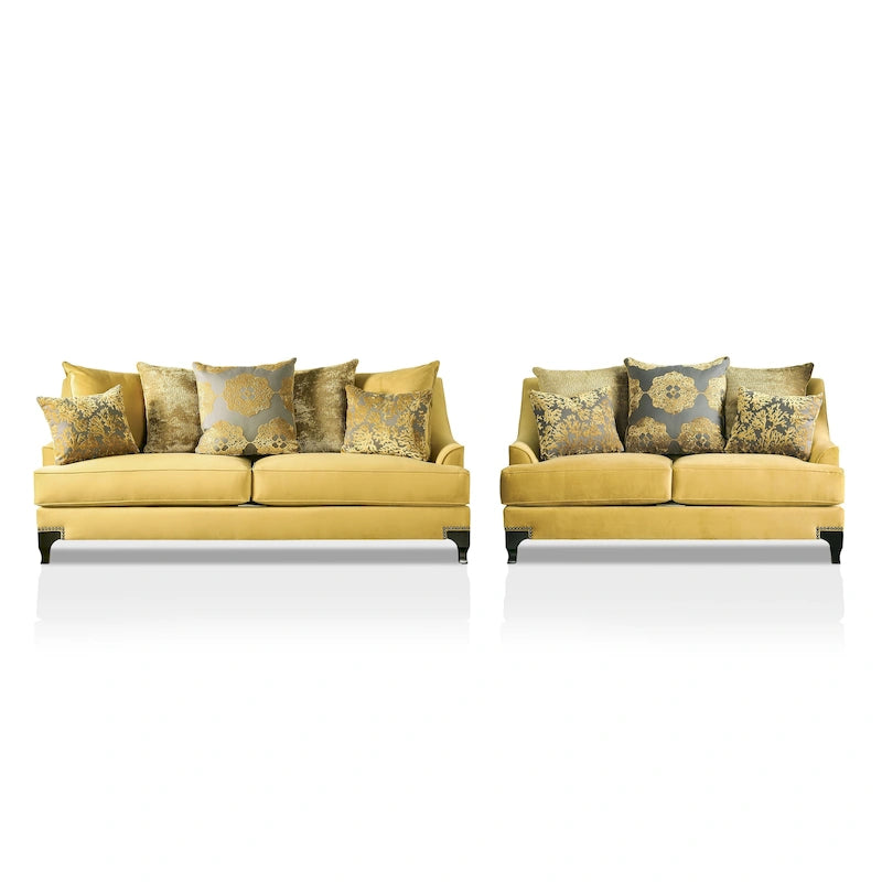 2-częściowy zestaw sofa i dwuosobowa sofa Gisc Taupe z nowoczesną tapicerką materiałową i ozdobnymi ćwiekami, Furniture of America