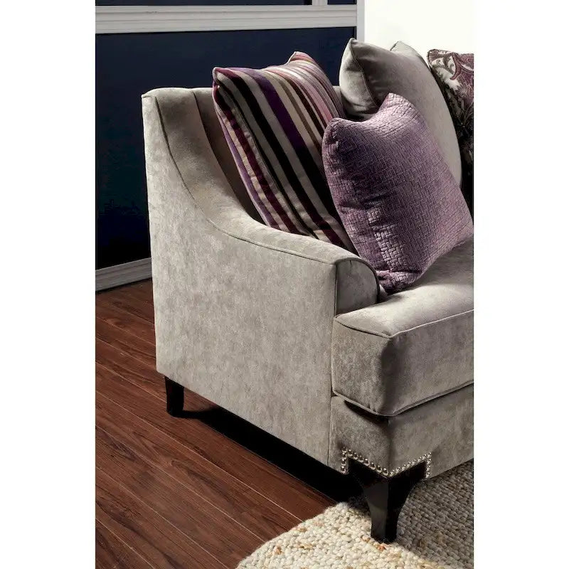 2-częściowy zestaw sofa i dwuosobowa sofa Gisc Taupe z nowoczesną tapicerką materiałową i ozdobnymi ćwiekami, Furniture of America