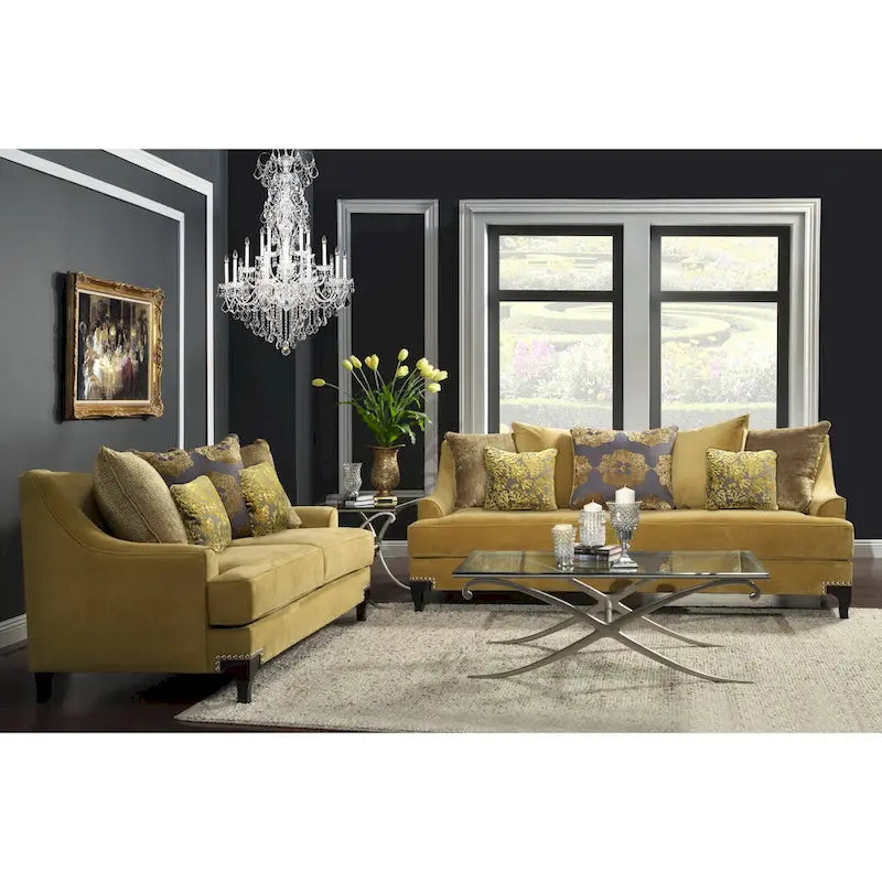 2-częściowy zestaw sofa i dwuosobowa sofa Gisc Taupe z nowoczesną tapicerką materiałową i ozdobnymi ćwiekami, Furniture of America