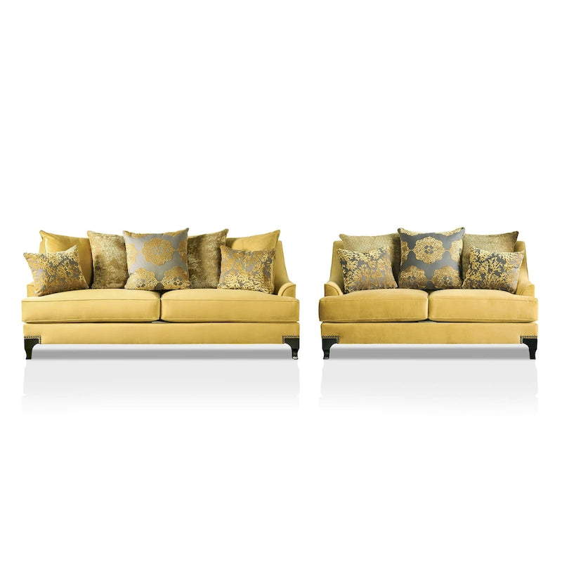 2-częściowy zestaw sofa i dwuosobowa sofa Gisc Taupe z nowoczesną tapicerką materiałową i ozdobnymi ćwiekami, Furniture of America