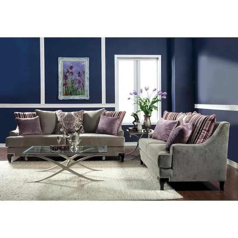 2-częściowy zestaw sofa i dwuosobowa sofa Gisc Taupe z nowoczesną tapicerką materiałową i ozdobnymi ćwiekami, Furniture of America