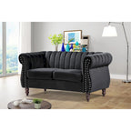Charlot loveseat van fluweel in Chesterfieldstijl met afgeronde armleuningen