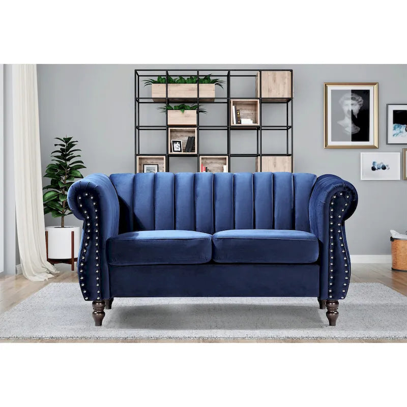 Charlot loveseat van fluweel in Chesterfieldstijl met afgeronde armleuningen