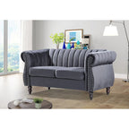 Charlot loveseat van fluweel in Chesterfieldstijl met afgeronde armleuningen