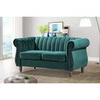Charlot loveseat van fluweel in Chesterfieldstijl met afgeronde armleuningen