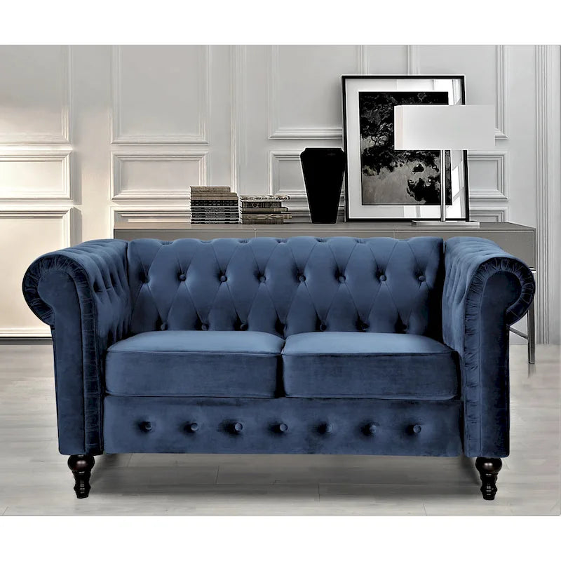 Klassieke Chesterfield-tweezitsbank Brooks met fluwelen bekleding