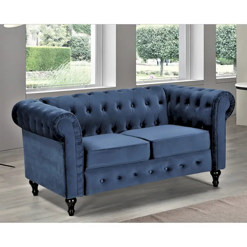 Klassieke Chesterfield-tweezitsbank Brooks met fluwelen bekleding
