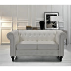 Klassieke Chesterfield-tweezitsbank Brooks met fluwelen bekleding