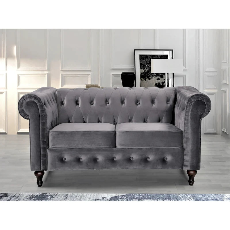 Klassieke Chesterfield-tweezitsbank Brooks met fluwelen bekleding