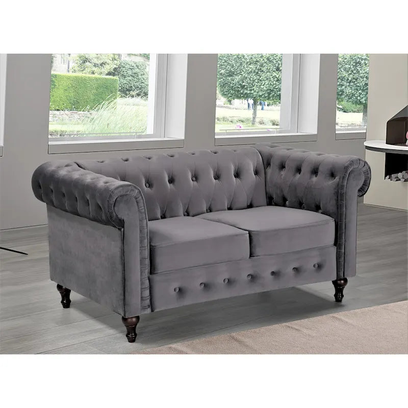 Klassieke Chesterfield-tweezitsbank Brooks met fluwelen bekleding