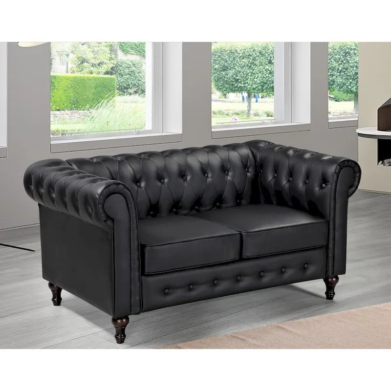 Klassieke Chesterfield-tweezitsbank Brooks met fluwelen bekleding