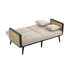 Met fluweel beklede, gecapitonneerde slaap-loveseat met armleuningen en metalen poten