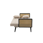 Met fluweel beklede, gecapitonneerde slaap-loveseat met armleuningen en metalen poten