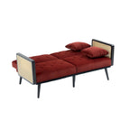 Met fluweel beklede, gecapitonneerde slaap-loveseat met armleuningen en metalen poten