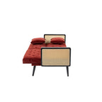 Met fluweel beklede, gecapitonneerde slaap-loveseat met armleuningen en metalen poten