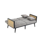 Met fluweel beklede, gecapitonneerde slaap-loveseat met armleuningen en metalen poten