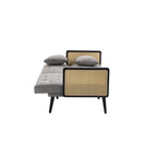 Met fluweel beklede, gecapitonneerde slaap-loveseat met armleuningen en metalen poten