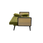 Met fluweel beklede, gecapitonneerde slaap-loveseat met armleuningen en metalen poten