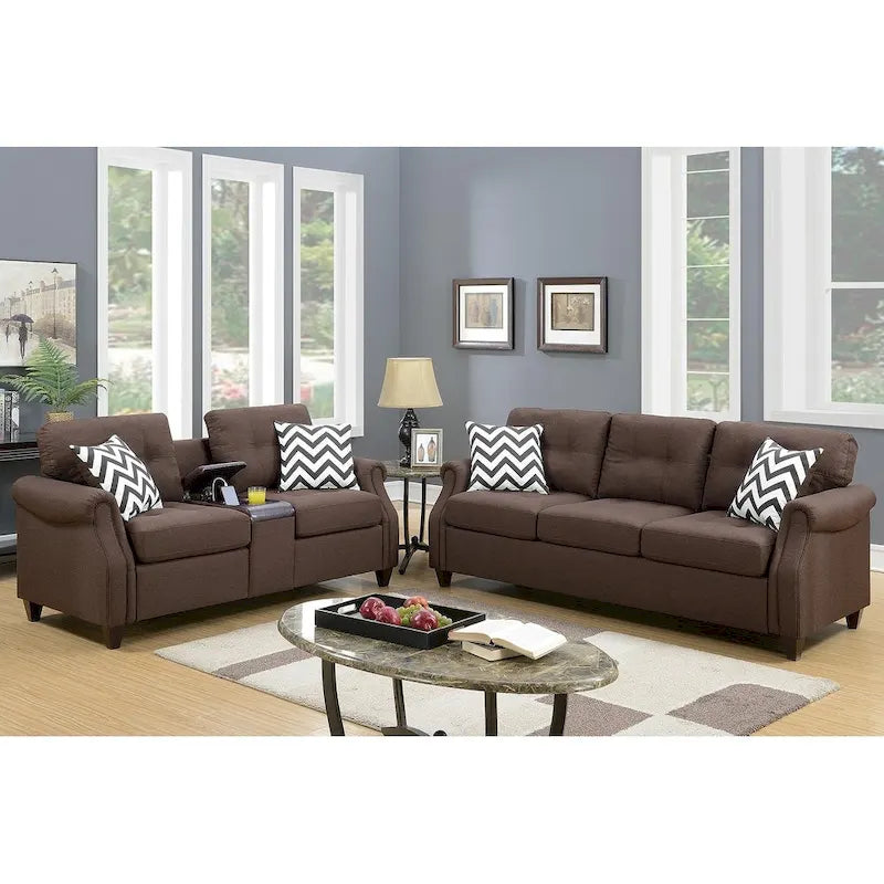2-teiliges Sofa- und Loveseat-Set Bobkona Troy aus flauschiger Polyfaser