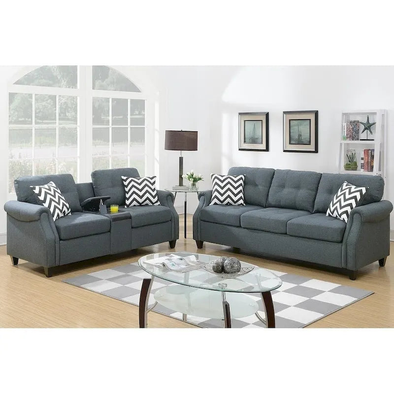 2-teiliges Sofa- und Loveseat-Set Bobkona Troy aus flauschiger Polyfaser