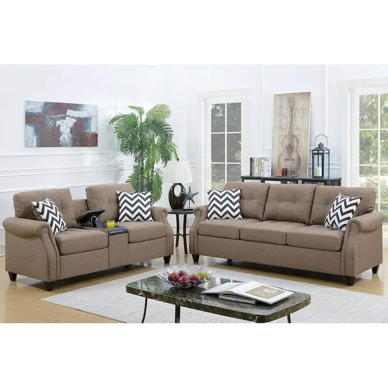 2-teiliges Sofa- und Loveseat-Set Bobkona Troy aus flauschiger Polyfaser