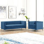 Morden Fort moderne set van 2 fauteuils en slaapbank met Dutch Velvet in grijs en ijzeren poten