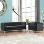 Morden Fort moderne set van 2 fauteuils en slaapbank met Dutch Velvet in grijs en ijzeren poten