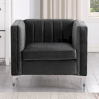 Morden Fort moderne set van 2 fauteuils en slaapbank met Dutch Velvet in grijs en ijzeren poten