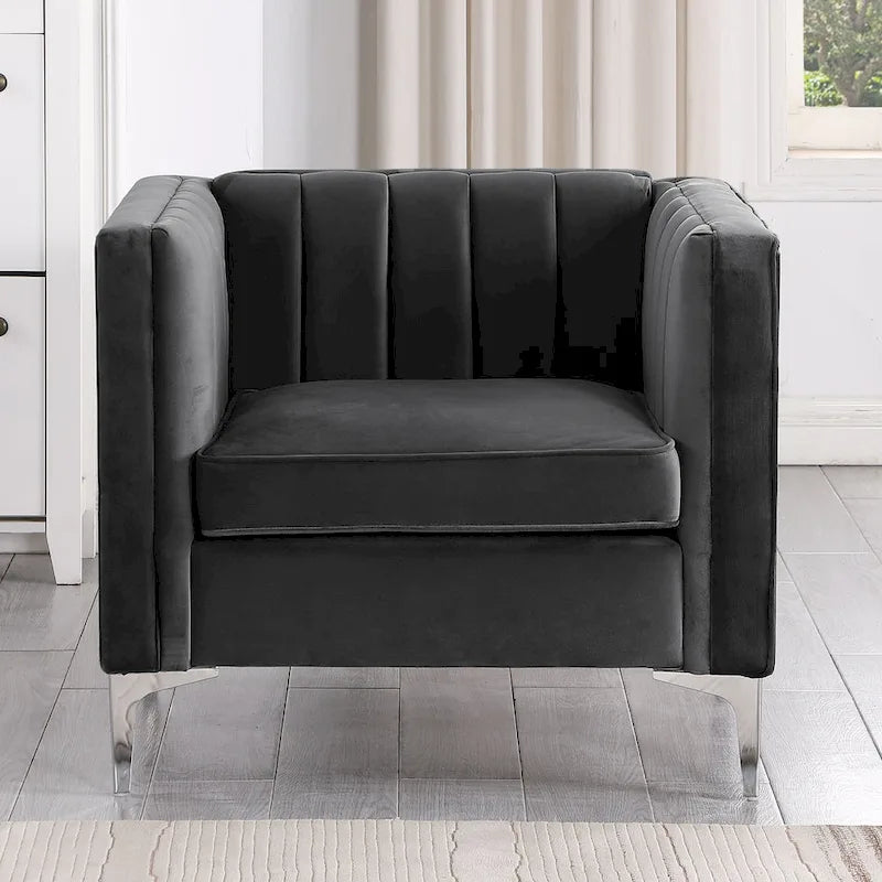 Morden Fort moderne set van 2 fauteuils en slaapbank met Dutch Velvet in grijs en ijzeren poten