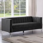 Morden Fort moderne set van 2 fauteuils en slaapbank met Dutch Velvet in grijs en ijzeren poten