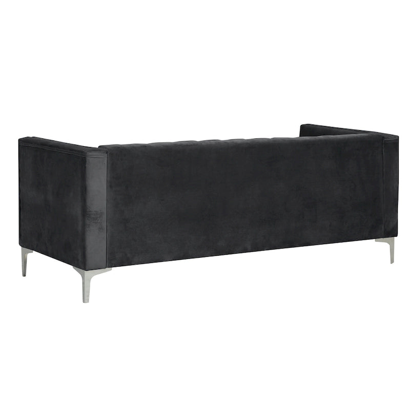 Morden Fort moderne set van 2 fauteuils en slaapbank met Dutch Velvet in grijs en ijzeren poten