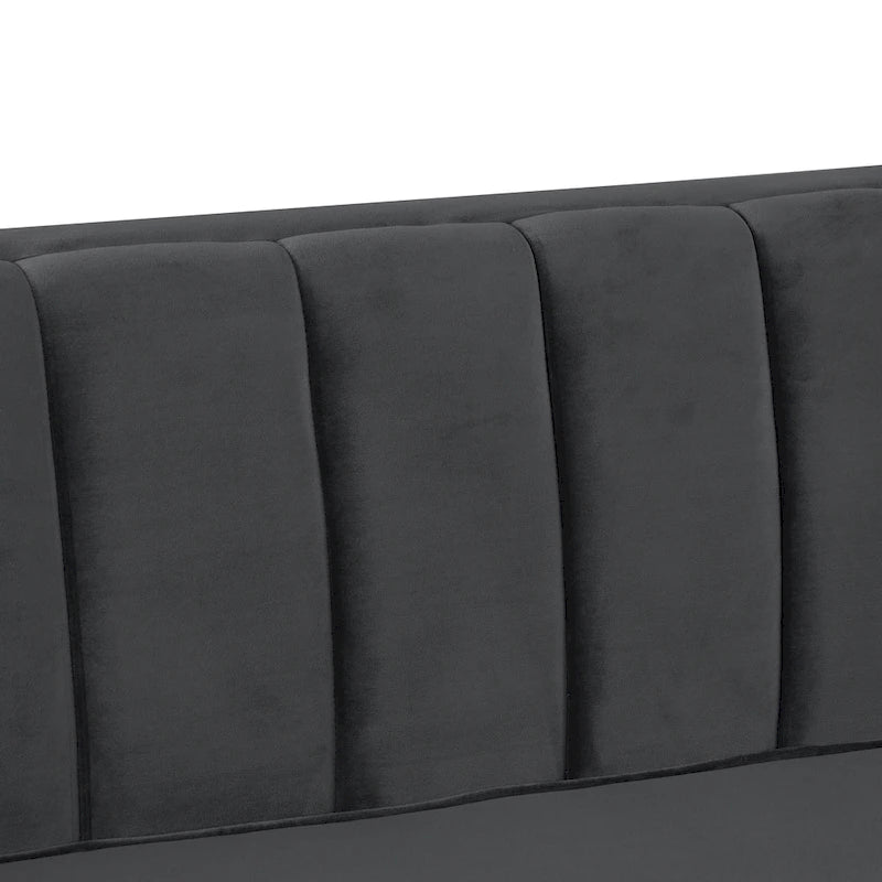 Morden Fort moderne set van 2 fauteuils en slaapbank met Dutch Velvet in grijs en ijzeren poten