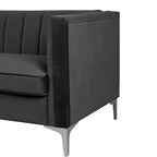 Morden Fort moderne set van 2 fauteuils en slaapbank met Dutch Velvet in grijs en ijzeren poten