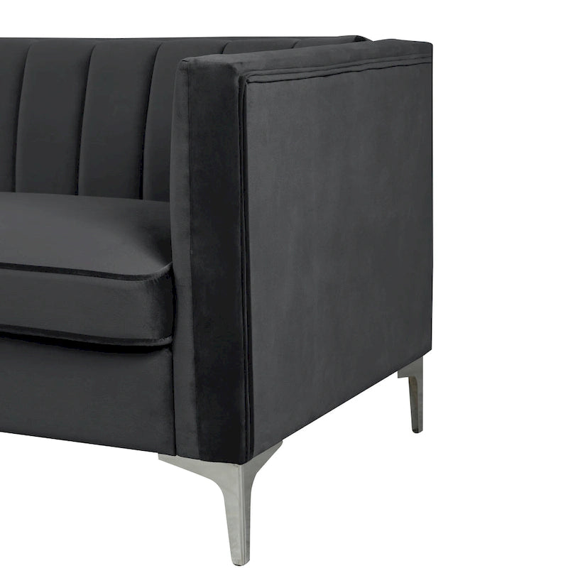 Morden Fort moderne set van 2 fauteuils en slaapbank met Dutch Velvet in grijs en ijzeren poten