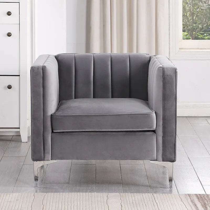 Morden Fort moderne set van 2 fauteuils en slaapbank met Dutch Velvet in grijs en ijzeren poten