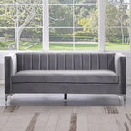 Morden Fort moderne set van 2 fauteuils en slaapbank met Dutch Velvet in grijs en ijzeren poten