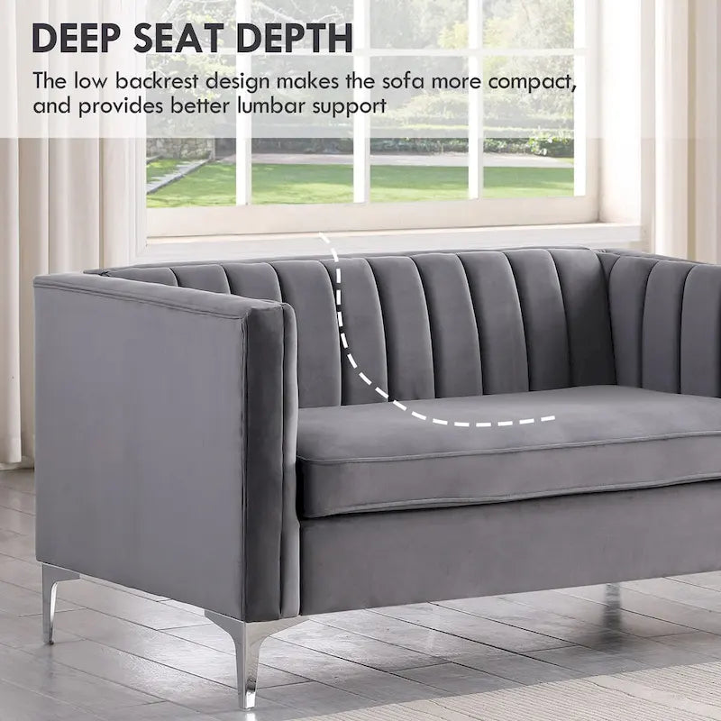 Morden Fort moderne set van 2 fauteuils en slaapbank met Dutch Velvet in grijs en ijzeren poten