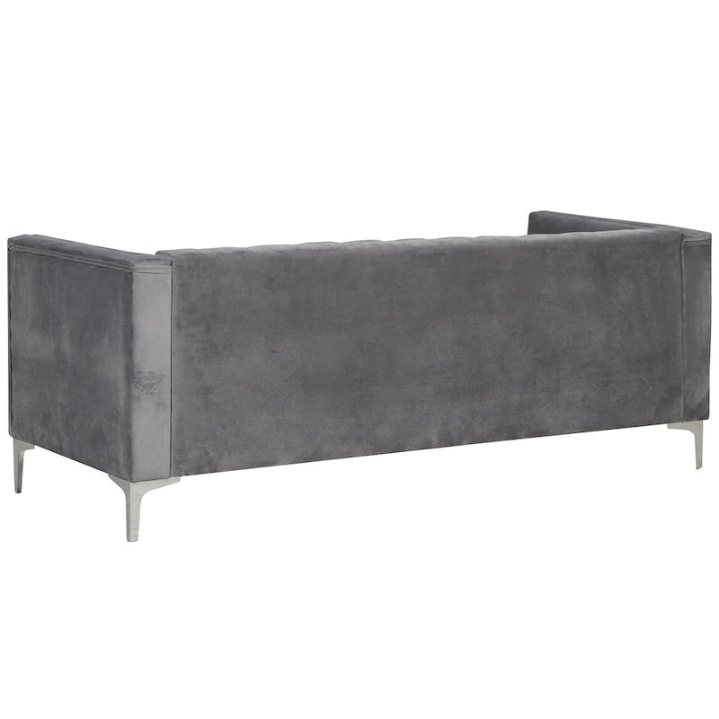 Morden Fort moderne set van 2 fauteuils en slaapbank met Dutch Velvet in grijs en ijzeren poten