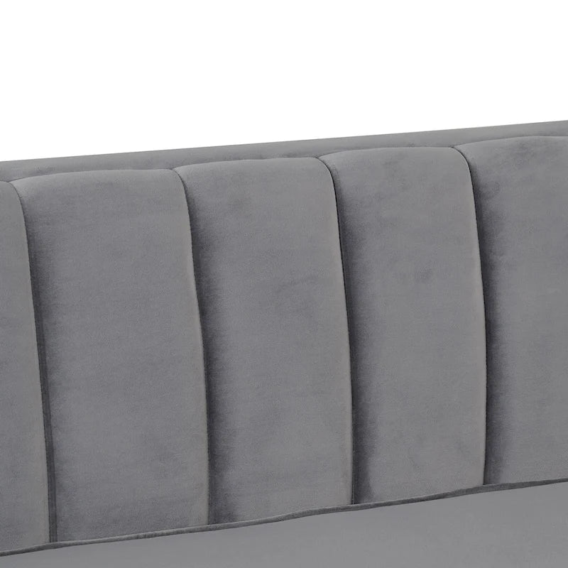 Morden Fort moderne set van 2 fauteuils en slaapbank met Dutch Velvet in grijs en ijzeren poten
