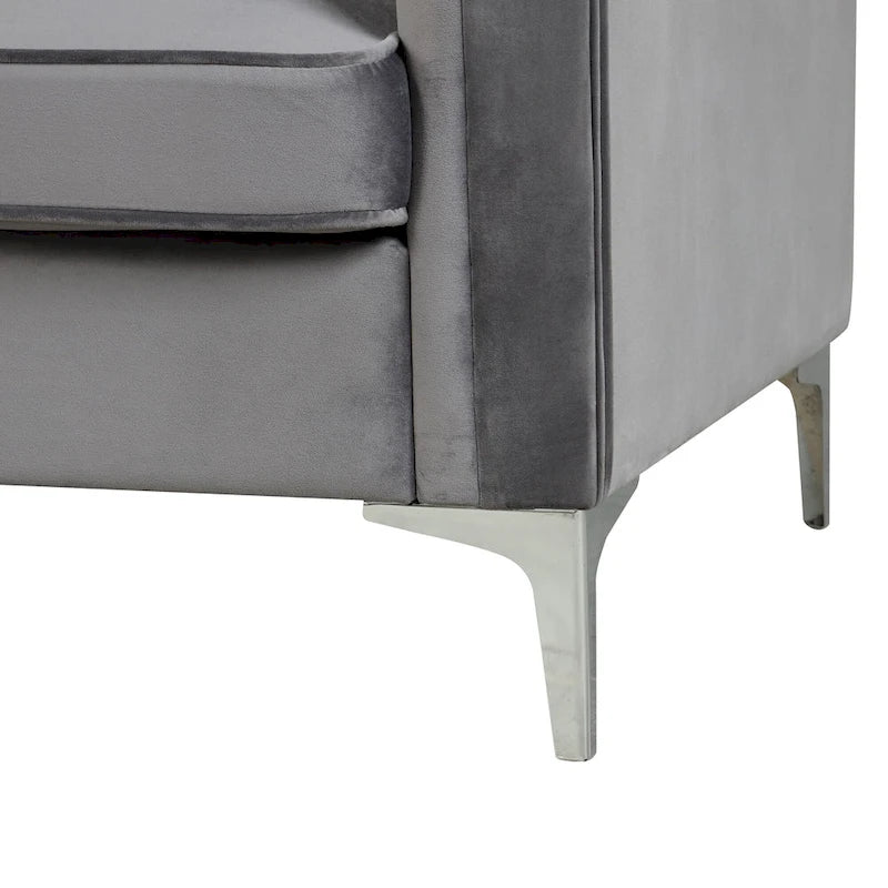 Morden Fort moderne set van 2 fauteuils en slaapbank met Dutch Velvet in grijs en ijzeren poten